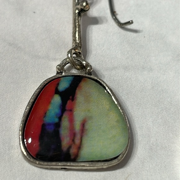 Resin Colorful Silver Dangle Earrings - Picture 9 of 13